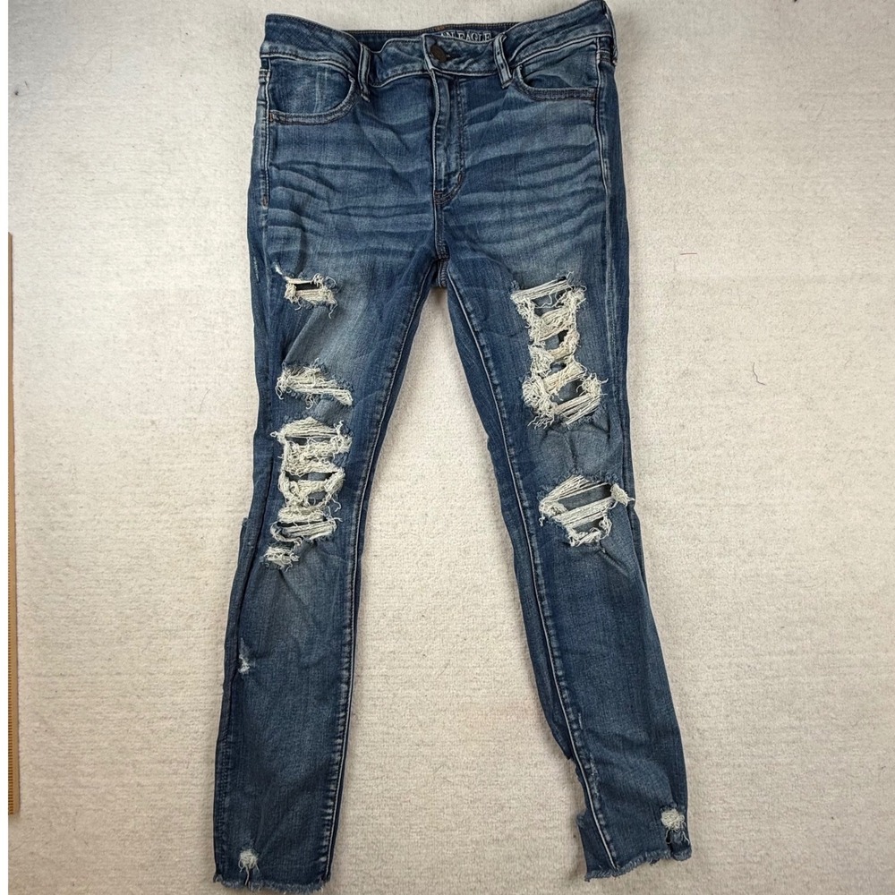 American Eagle Ne(x)t Level Stretch Distressed Skinny Jeans Blue Womens 14 Reg